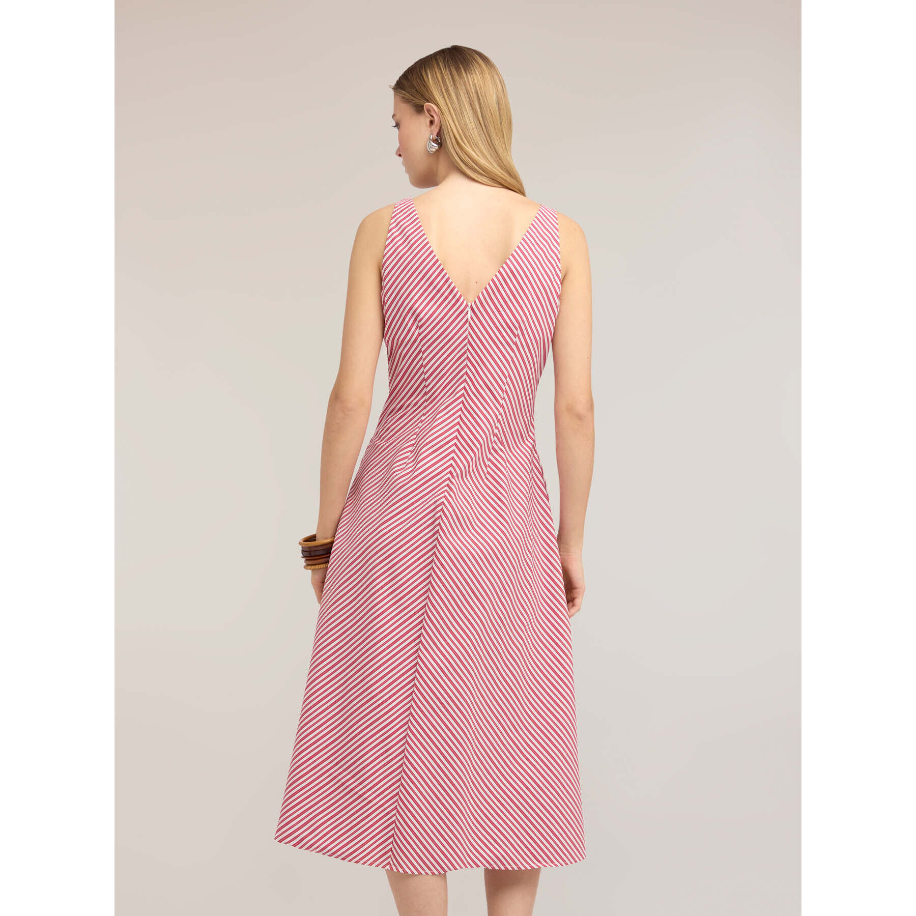 Motivi - Vestido de línea A en popelín a rayas - Rojo