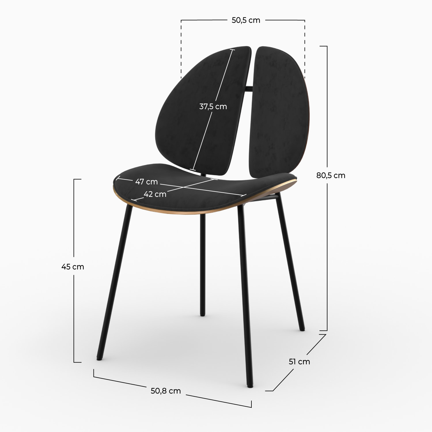 Chaise en velours noir et bois de noyer - Coccinelle