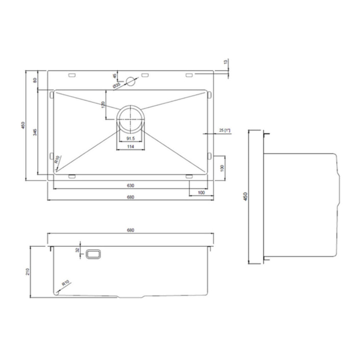 Swiss Aqua Technologies Aurum Évier de cuisine encastrable en inox 304, 68x45x21 cm, Gun Metal brossé PVD