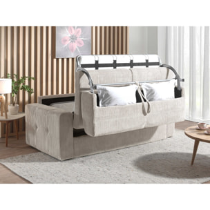 Sacha - canapé 3 places convertible - couchage quotidien - matelas 12 cm - en velours côtelé - Beige