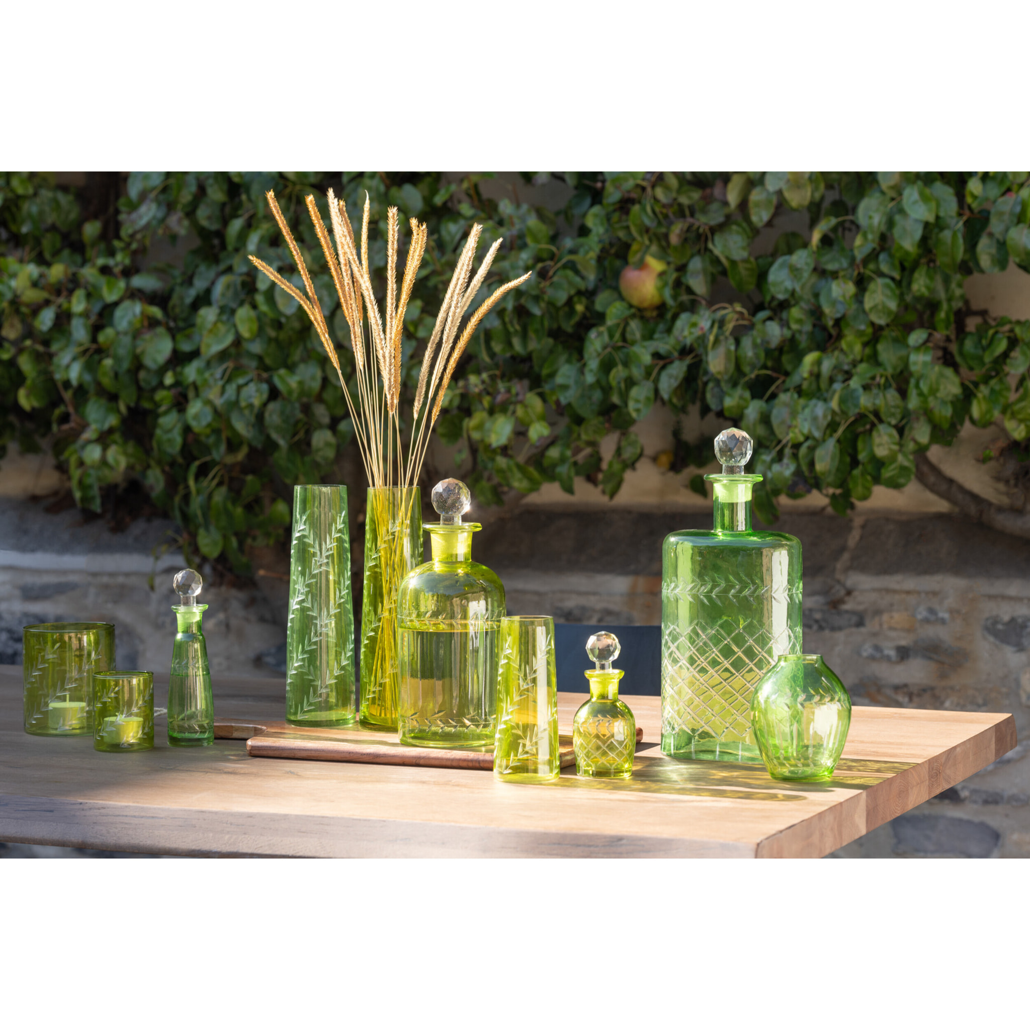 J-Line photophore Feuilles - verre - vert - large - 2 pcs