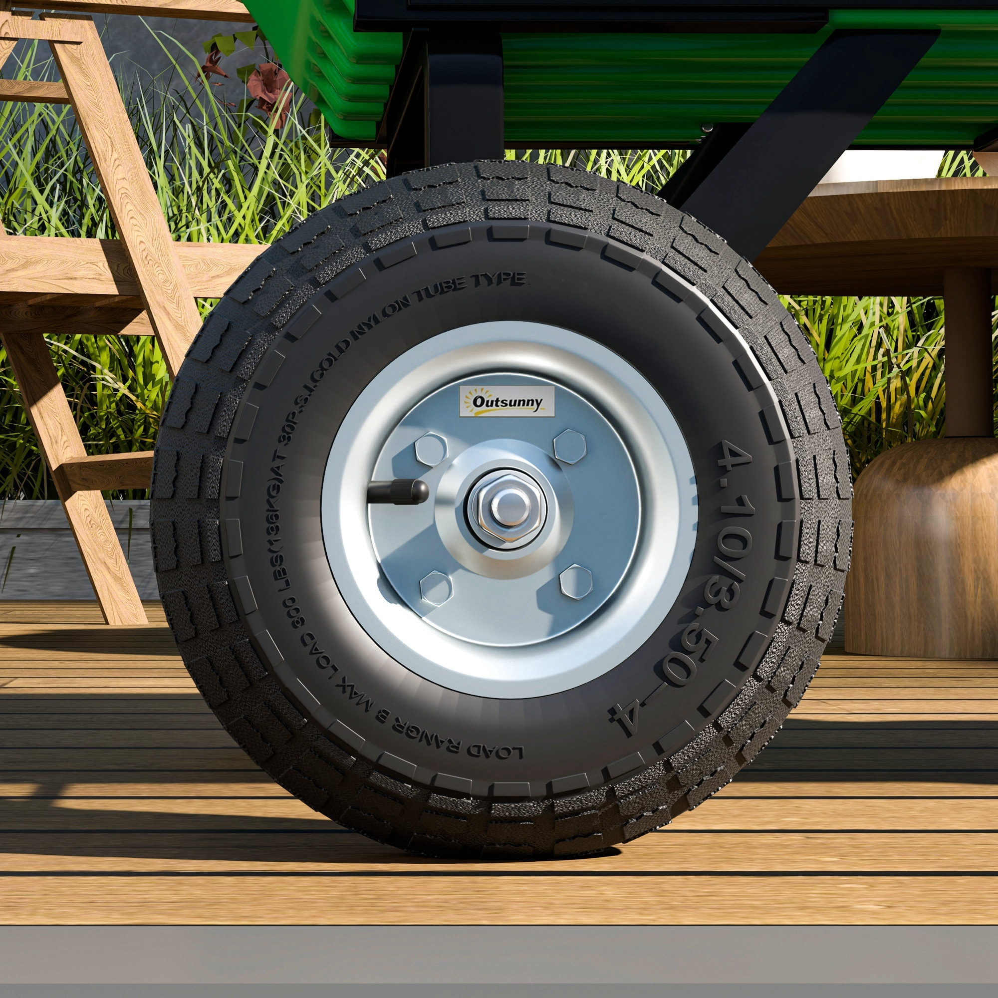 Juego de 4 Ruedas para Carretilla, Neumáticos de Goma Ø255 x 75 mm, Ruedas de Repuesto, Eje de 16 mm, Carga 80 kg, para Carros de Mano y Carritos de Jardín, Negro