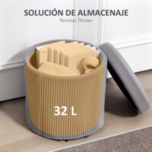 Puff Almacenaje Baúl de Almacenaje Redondo Tapizado en Pana Asiento Acolchado Tapa Extraíble para Pasillo Dormitorio Salón Ø40x41 cm Gris Claro