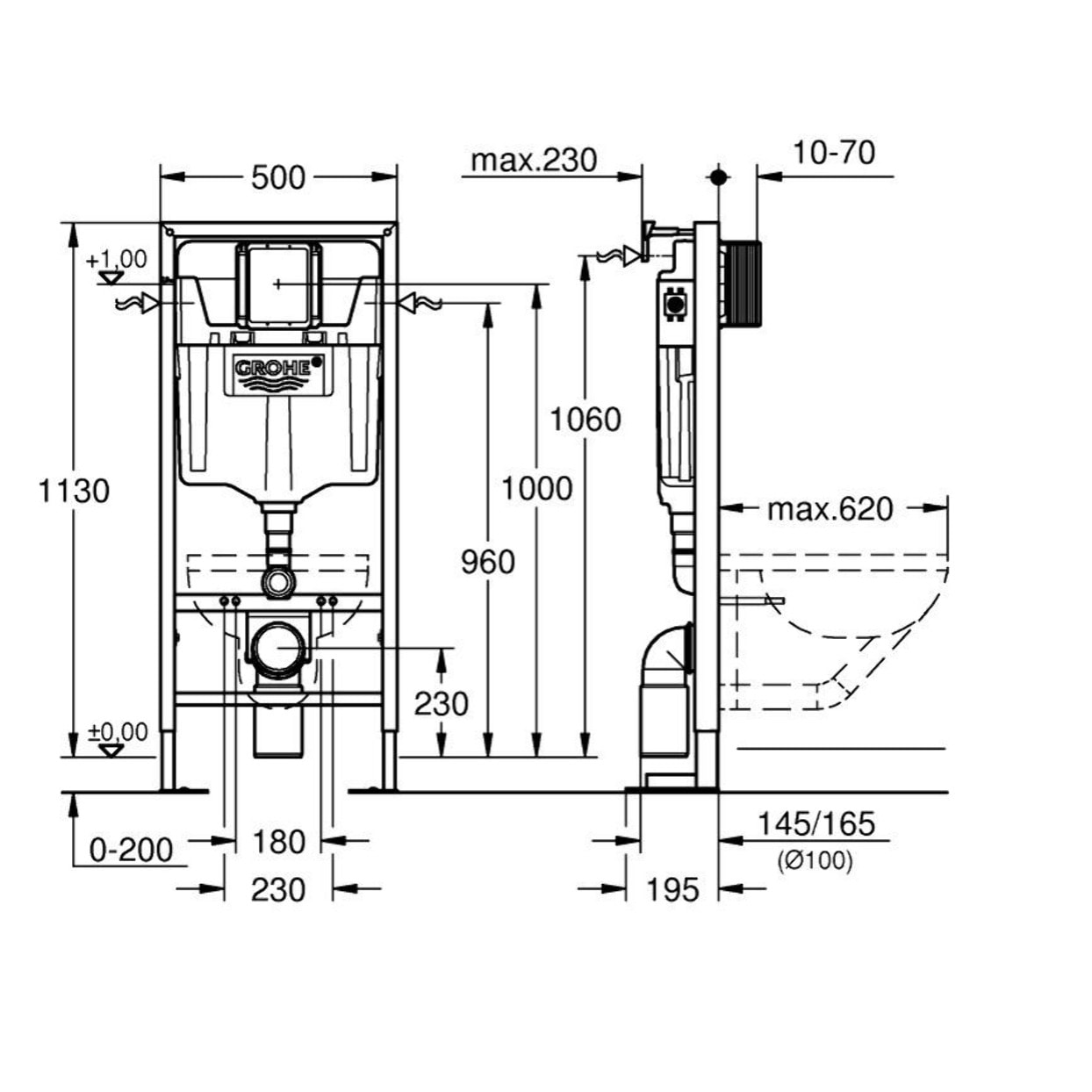 Pack WC bâti-autoportant Rapid SL + WC SAT rimless fixations invisibles + Abattant softclose + Plaque chrome