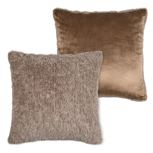 Coussin carré fausse fourrure avec recto velours - Taupe