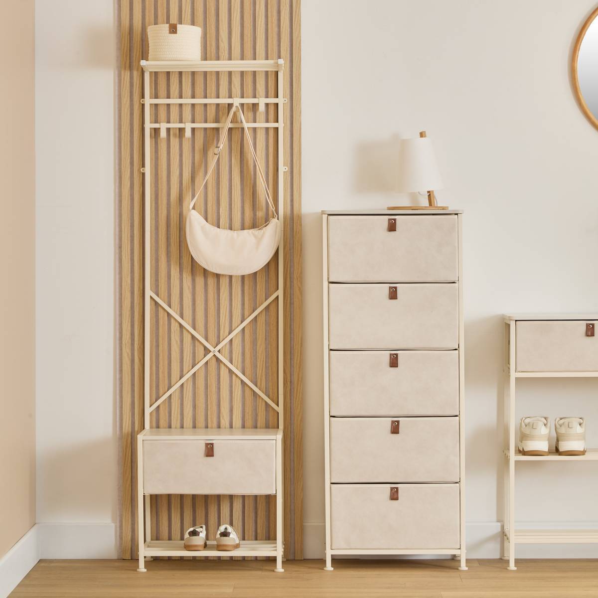 Dressing Tissa 4 patères 1 tiroir beige