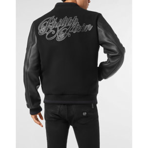 PHILIPP PLEIN Bomber de cuero WOOL &AMP