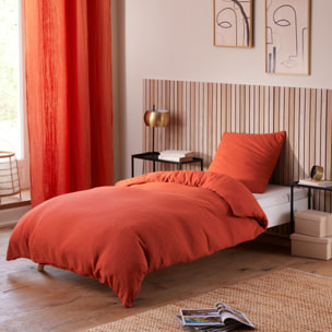 Parure de draps 3 pièces "Noah" Gaze de Coton pour lit 1 Place - Noah Terracotta