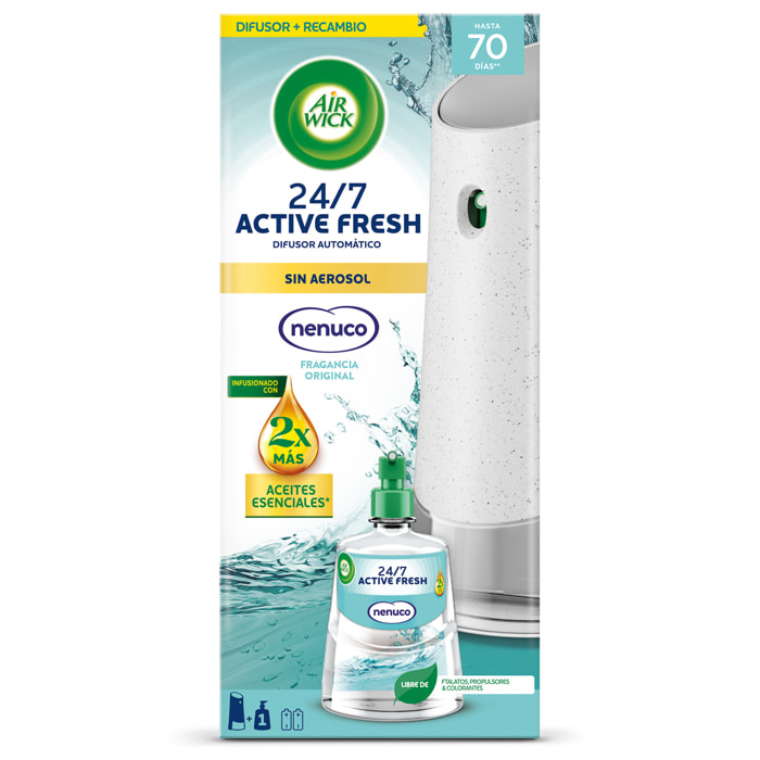 Air Wick Active Fresh Spray Automatico Sin Aerosol - Ambientador para casa con aroma a Nenuco - Aparato y recambio