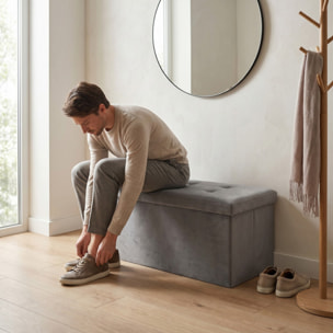 Pouf contenitore in velluto 76x34x34 cm, panca pieghevole con vano capiente, seduta imbottita trapuntata resistente fino a 150 kg, design elegante Double Velvet, salvaspazio ideale per camera soggiorno ingresso e fondo lett