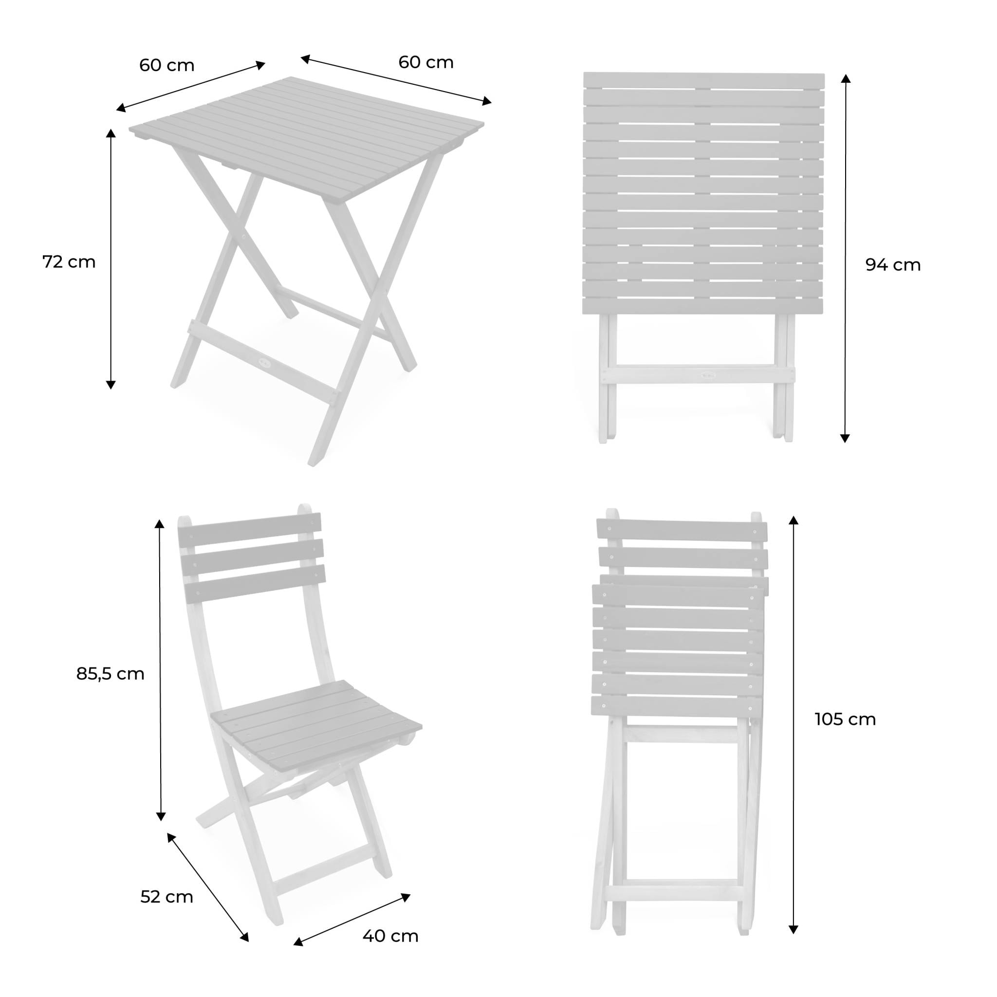 Table de jardin pliante bois d'acacia + 2 assises HILORA