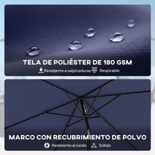 Sombrilla Terraza Exterior, 2,9x2,5 m, Sombrilla de Jardín con 24 Luces LED Solares, Dosel Inclinable, Poste Metálico, Parasol para Patio, Terraza, Azul Oscuro