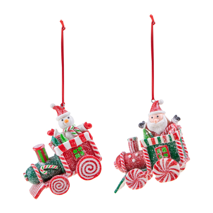 Set Di 2 Babbo Natale Su Treno. Lunghezza 8 Cm - Pezzi 2 - 7,5X8X4cm - Colore: Verde - Bianchi Dino - Articoli Natalizi