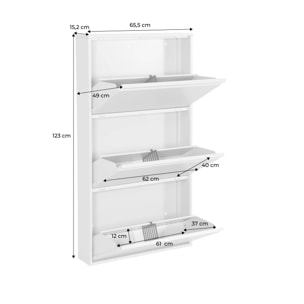 Meuble à chaussures industriel métal crème 3 tiroirs. 15 paires. L 65.5 x P 15.2 x H 123cm - Kentucky