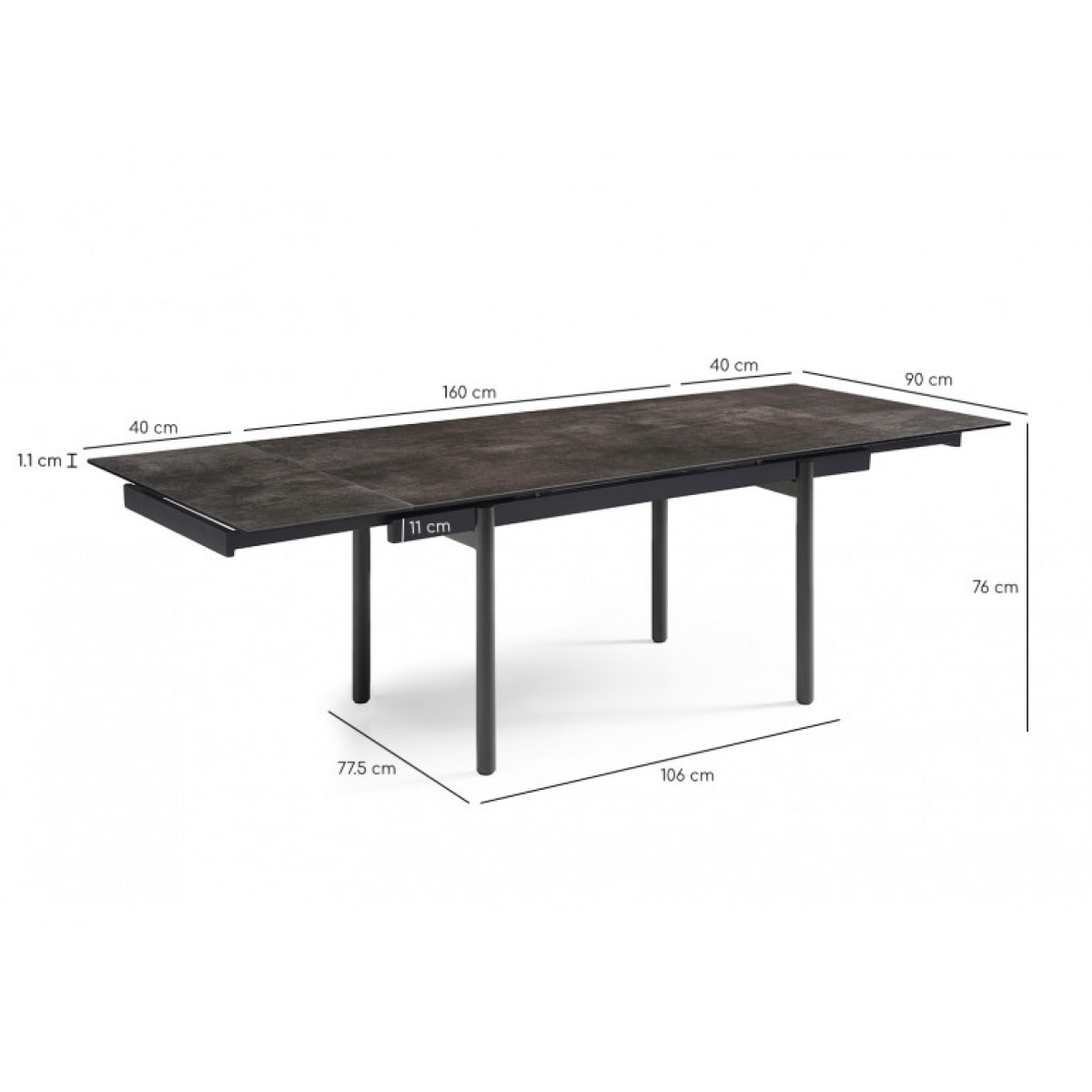 Table extensible en céramique finition iron L160/240cm - 9 piètements - UNIK