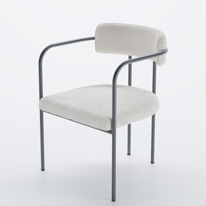 Chaise de salle à manger tapissée avec accoudoirs, bouclette crème Barbara