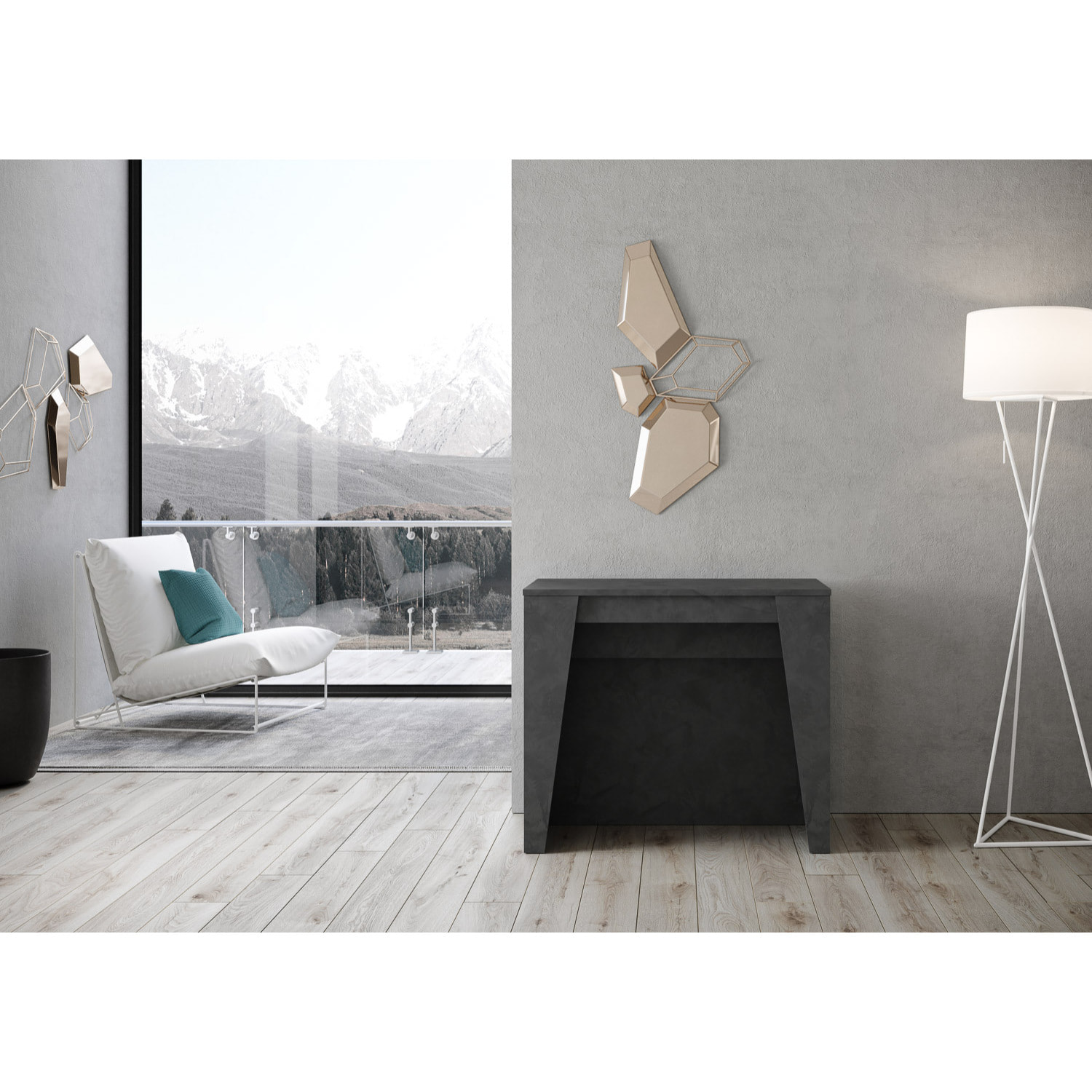 Consolle allungabile 90x48/296 cm Bakari Antracite Spatolato
