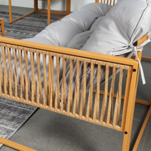 FORLI Salon de jardin 8 places effet rotin coussins gris clair