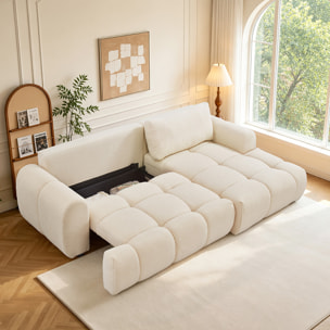 Canapé nuage convertible 4 places en tissu bouclette beige MINDEN