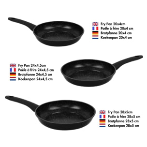 Ensemble de poêles à frire forgées revêtement en marbre Noir  3 pièces Herzberg HG04746-BLK