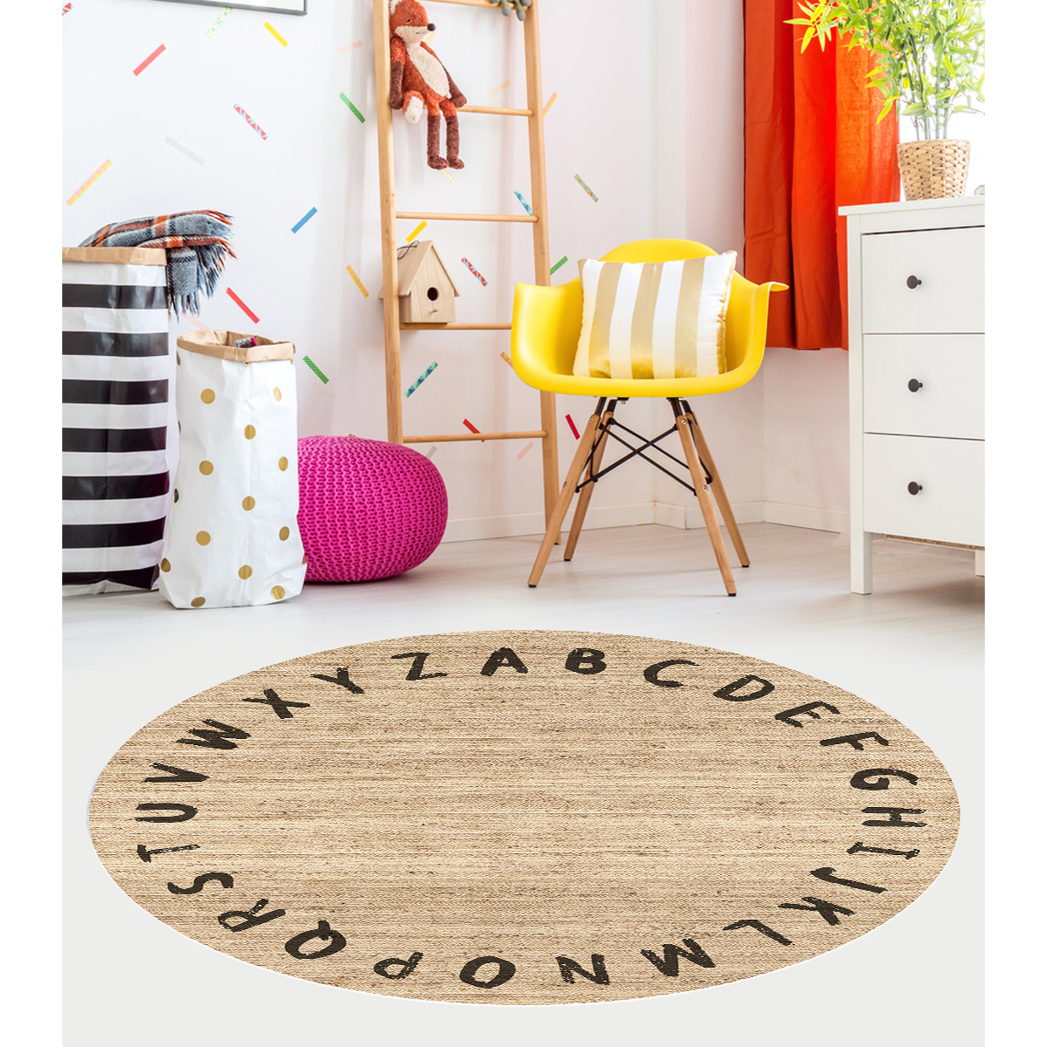 Alfombra de vinilo CERAMIKO, ABC Negro redonda [Diam] 100 cm