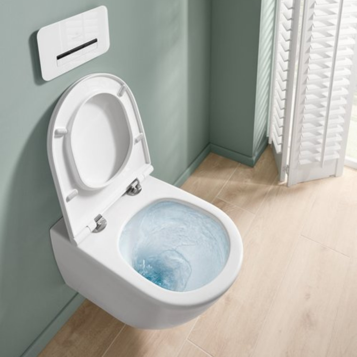 Lot WC modèle suspendu Universo TwistFlush blanc CeramicPlus + bâti et plaque blanche GROHE