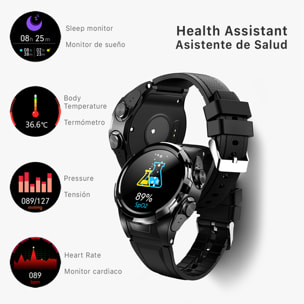 Smartwatch S201 multideporte, tensión y O2 en sangre, con auriculares TWS 5.1 integrados