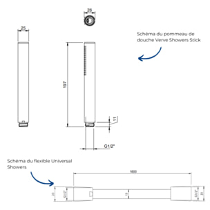 Pommeau de douche VILLEROY & BOCH Verve Showers Stick + Flexible de douche Universal Showers 160 cm Noir mat