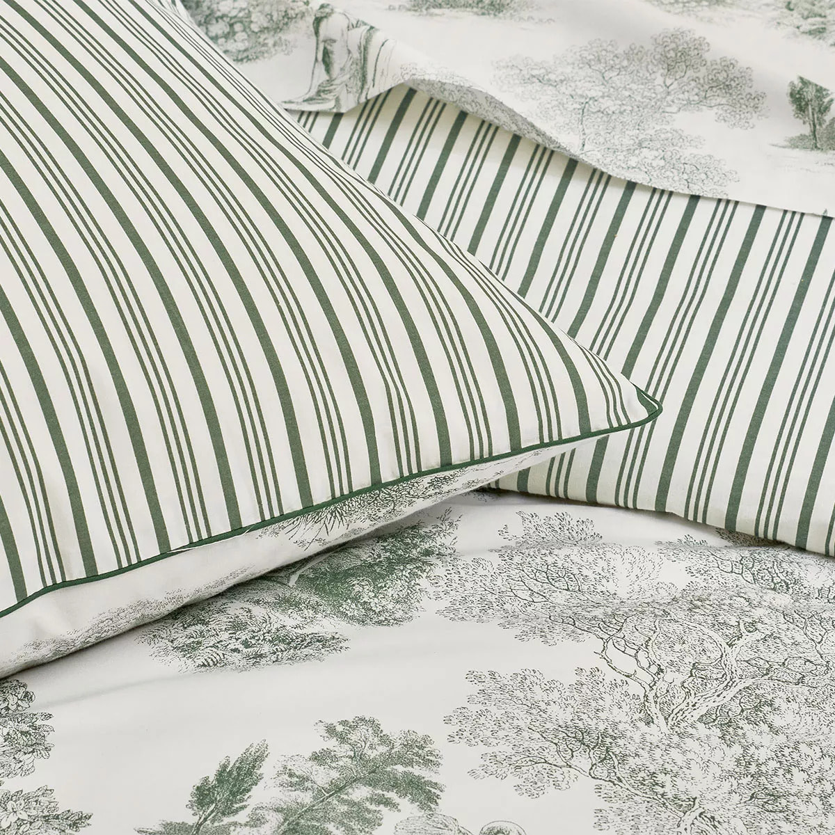 Taie d'oreiller percale de coton imprimé vert Poesie verde