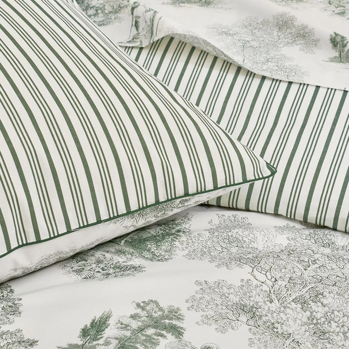 Taie d'oreiller percale de coton imprimé vert Poesie verde