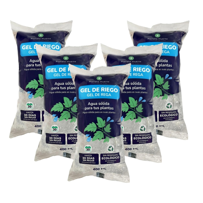 PLANETA HUERTO | Pack 4x Gel de Riego 400 ml, Hidrogel de Liberación Lenta de Agua para Plantas, Riego Automático hasta 30 Días - Gel de Riego Ideal para Vacaciones, Interior y Exterior, Fácil de Usar y Sin Necesidad de Mantenimiento