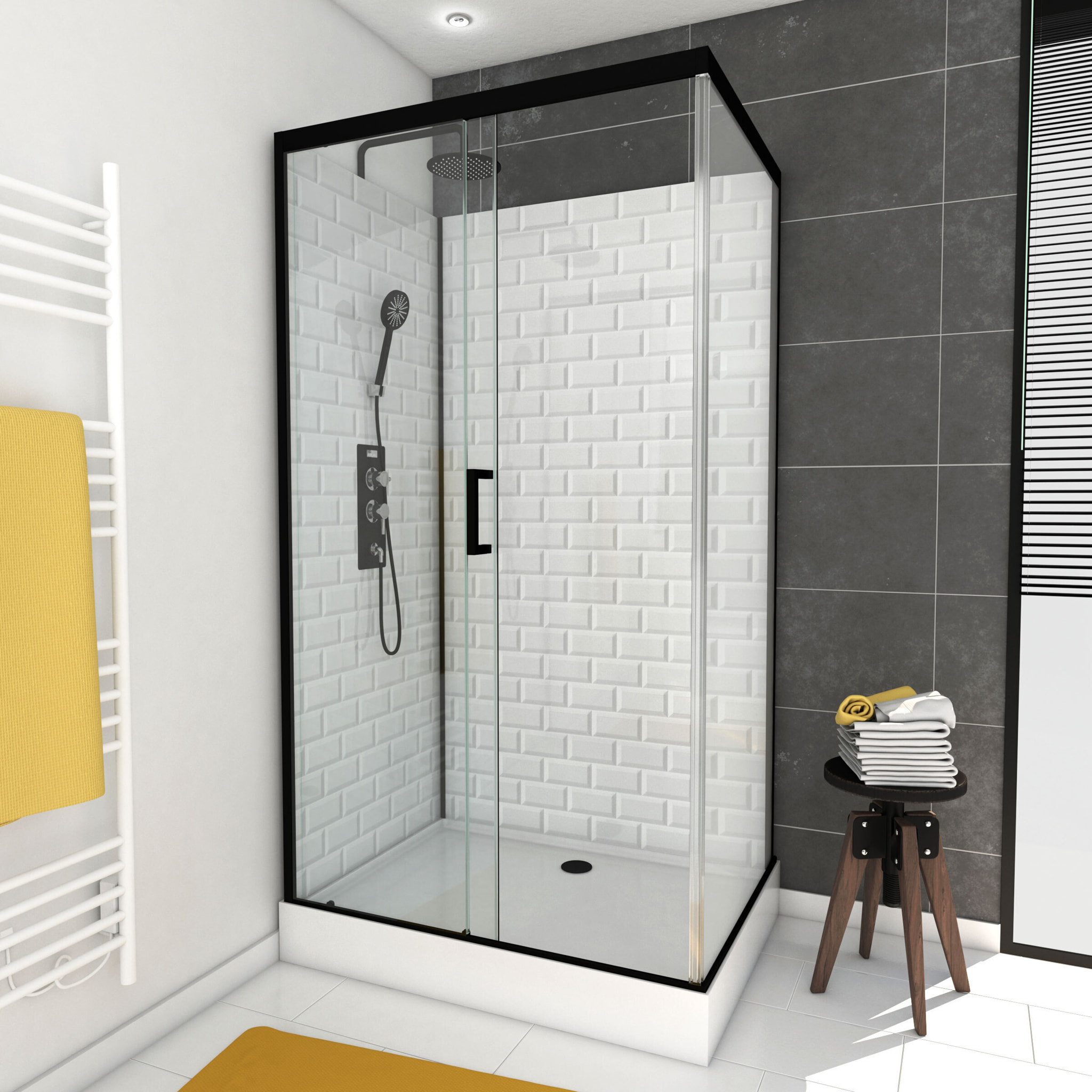 Cabine de douche rectangle 80x110x230cm à motif carreaux de métro - UNDERGROUND RECTANGLE 110