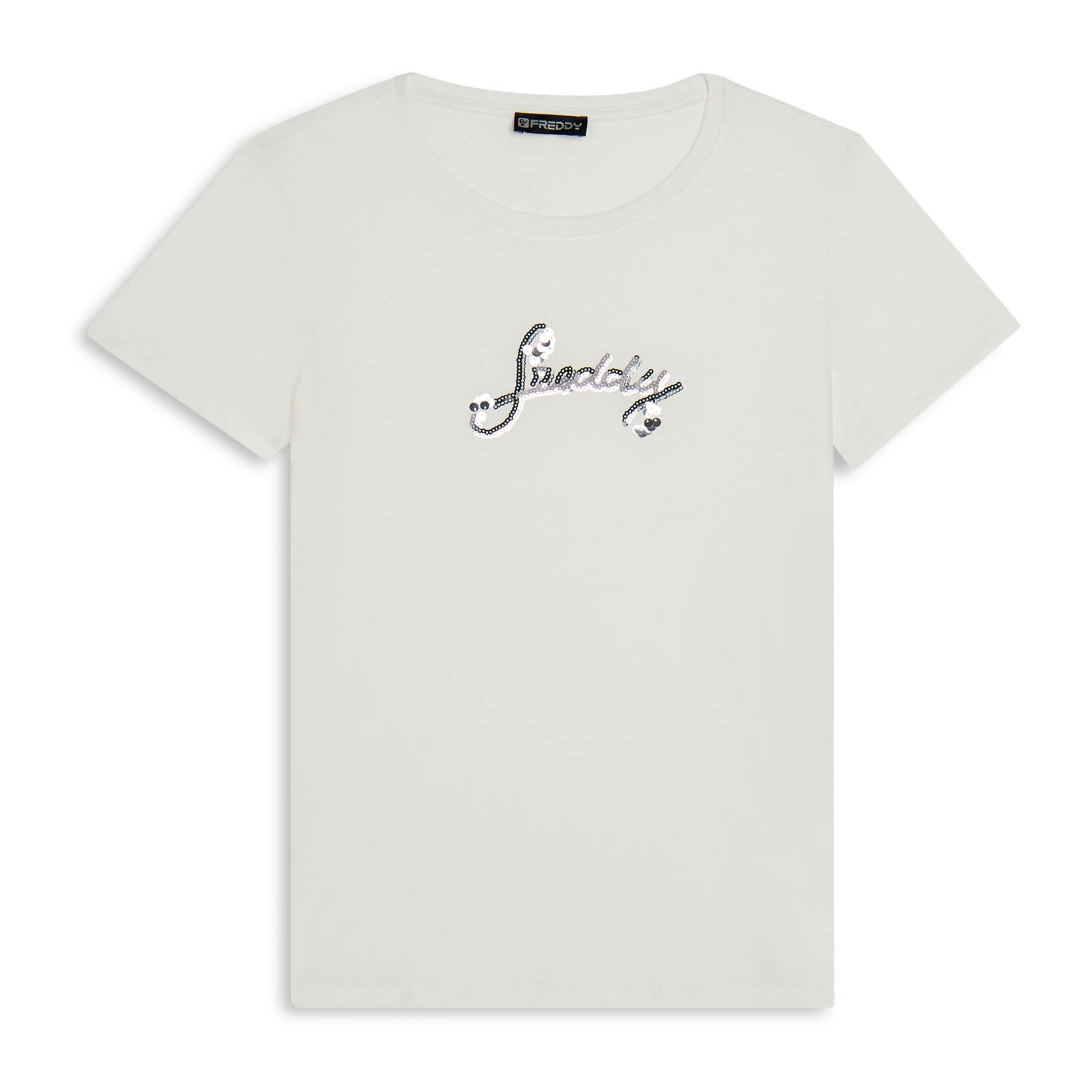 T-shirt in cotone Supima con logo in paillettes bicolore