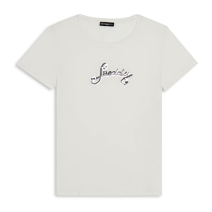 T-shirt in cotone Supima con logo in paillettes bicolore