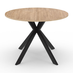 Table à manger ronde extensible Spider Ø110-200cm bois et noir