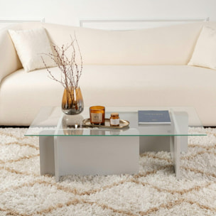 Table basse verre déstructurée – base gris clair SALTA