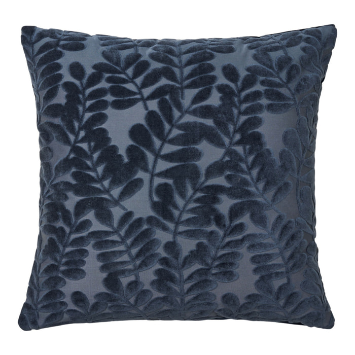 Cuscino Yona blu con motivo foglie in rilievo 45×45 cm