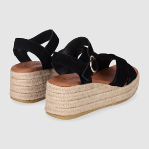 Sandalias de Serraje - Negro - Tacón: 6 cm