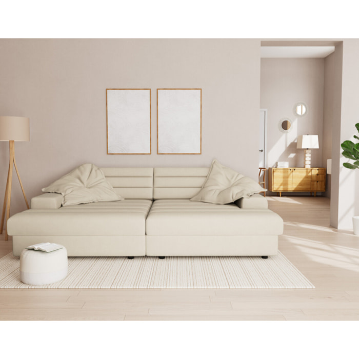 Giulia - canapé droit 4 places double méridienne - assise profonde - en tissu texturé - Beige