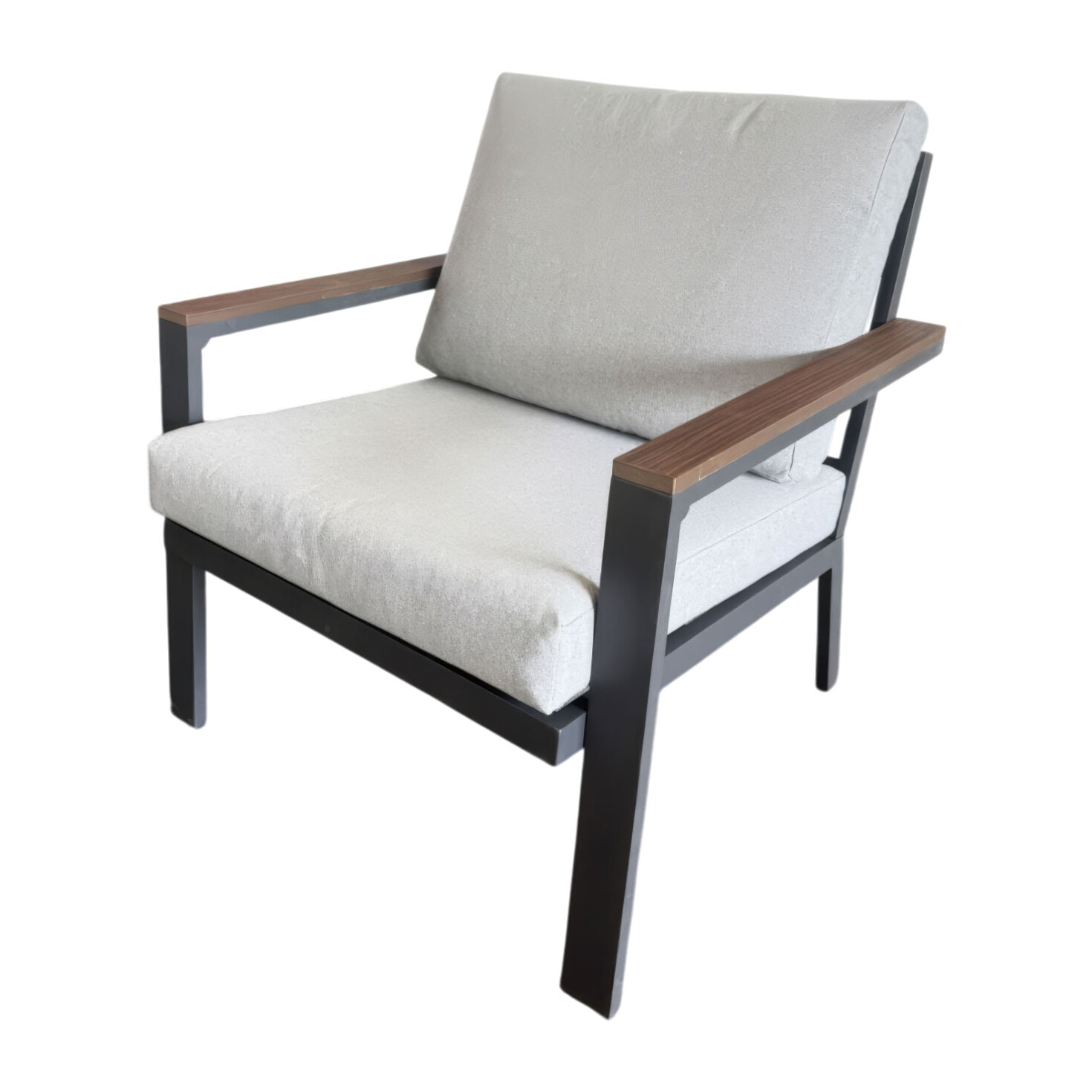 Ikigai - Set Salotto da Giardino Divano 3 Posti 2 Poltrone e Tavolino con Cuscini in Alluminio e Legno Plywood