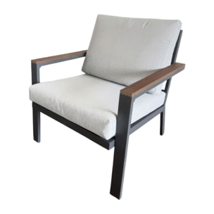 Ikigai - Set Salotto da Giardino Divano 3 Posti 2 Poltrone e Tavolino con Cuscini in Alluminio e Legno Plywood