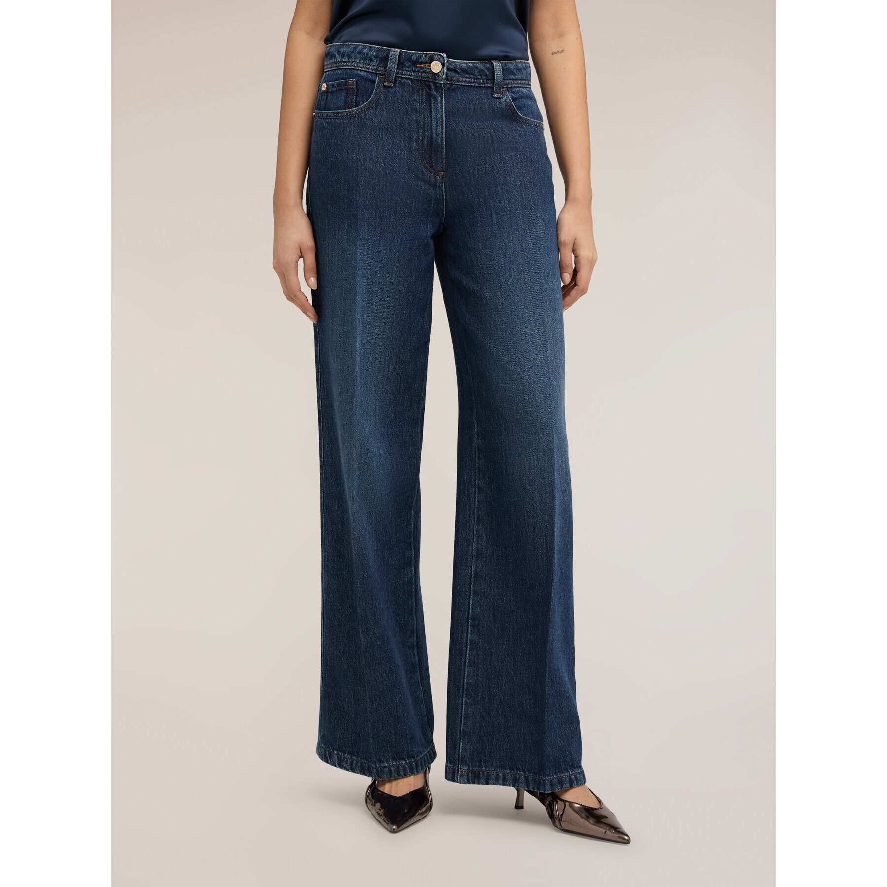 Motivi - Jeans palazzo wide fit misto lyocell - Blu