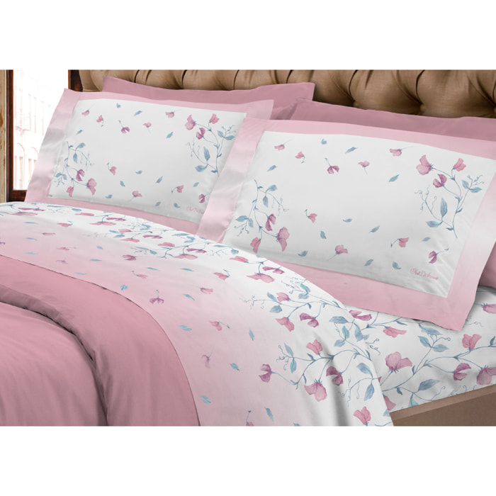 Completo Lenzuola In Calda Flanella Made In Italy Linea Europa Peaflower Rosa