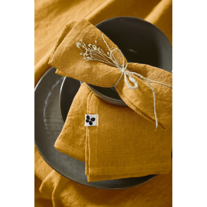 Lot de 3 serviettes de table "Soline" 40 x 40 cm Lin lavé - Couleur: Soline Miel