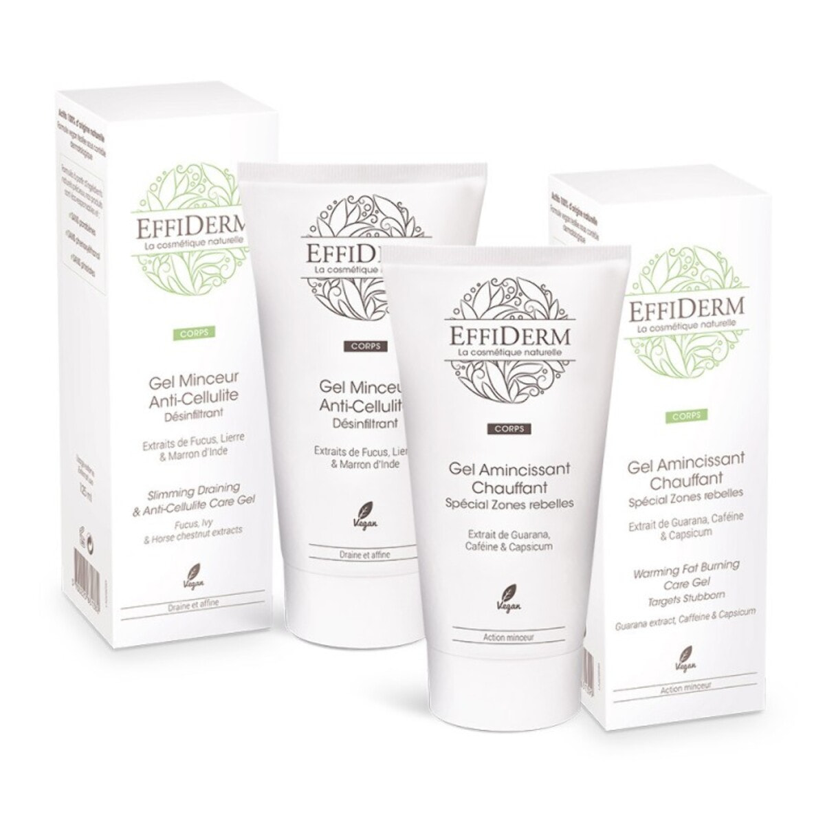 EFFIDERM - Routine Minceur Corps - Gel Minceur Anti-Cellulite Désinfiltrant + Gel Amincissant Chauffant Spécial Zones Rebelles- Aide à éliminer la graisse localisée et à affiner la silhouette