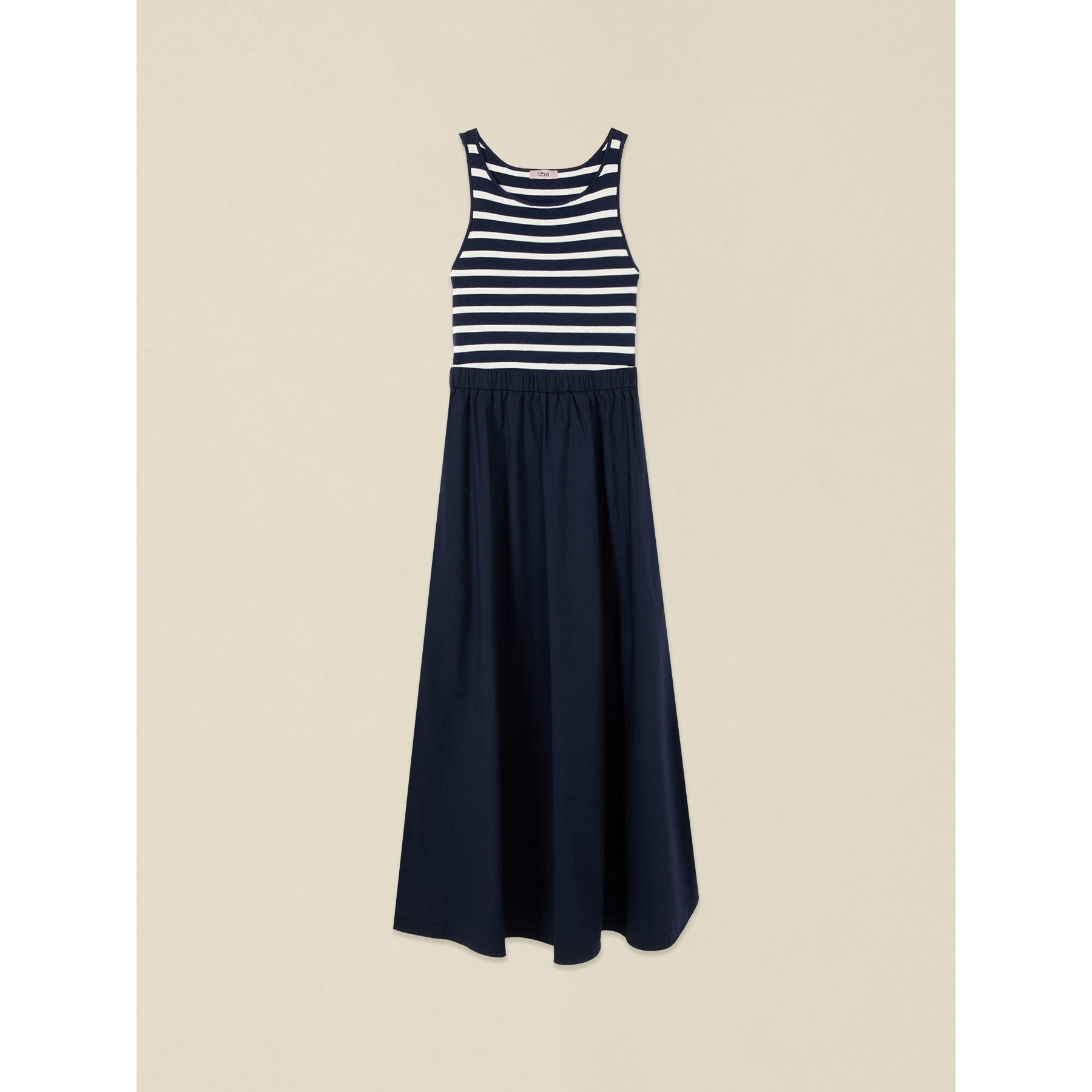 Oltre - Vestido bimaterial con top a rayas - Azul
