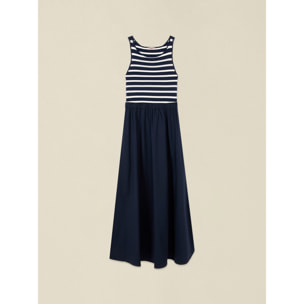 Oltre - Vestido bimaterial con top a rayas - Azul