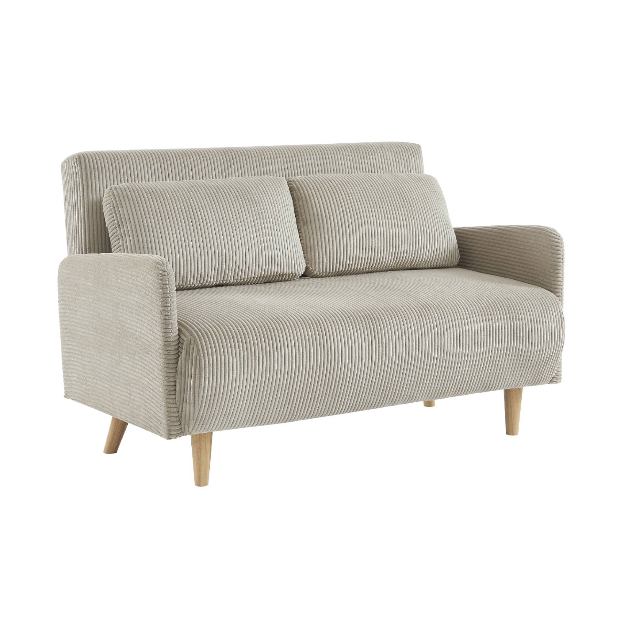 Canapé convertible en velours côtelé - Panam - 2 places scandinave. pieds bois. beige/greige. banquette. dossier inclinable