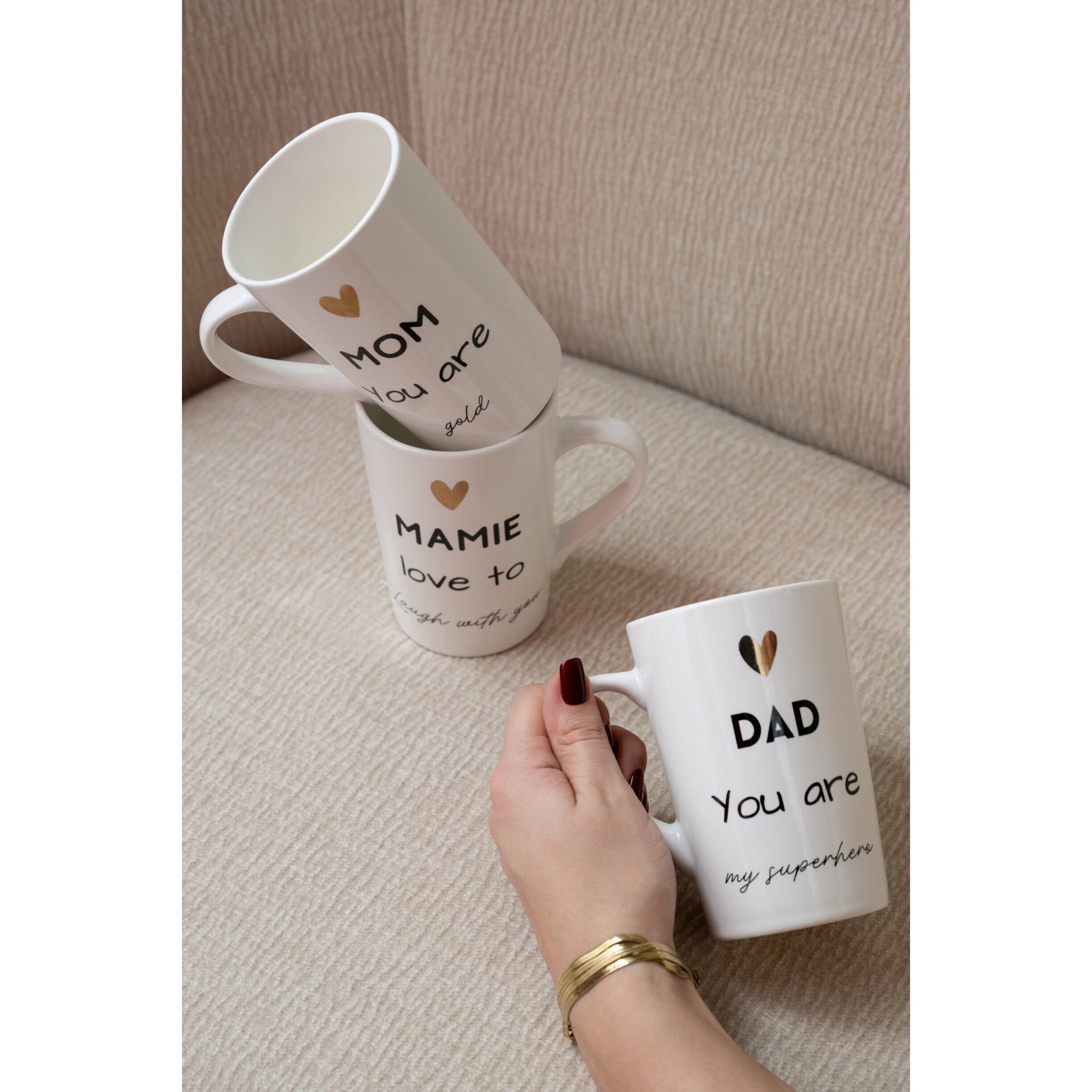 J-Line mug Mamie - porcelaine - blanc/noir