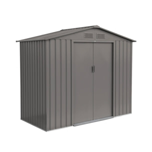 Abri de jardin en métal - Houtland. 2.71 m² taupe - Cabane à outils avec double portes coulissantes. kit de fixation sol inclus. L 213 x P 131 x H 185cm